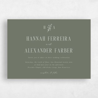 Green Floral Wedding Invitation - Nydia Landscape