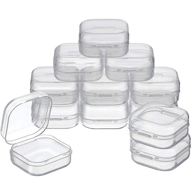 SATINIOR 12 Pack Clear Plastic Beads Storage Containers Box with Hinged Lid for Beads and More (1.38 x 1.38 x 0.71 Inch)