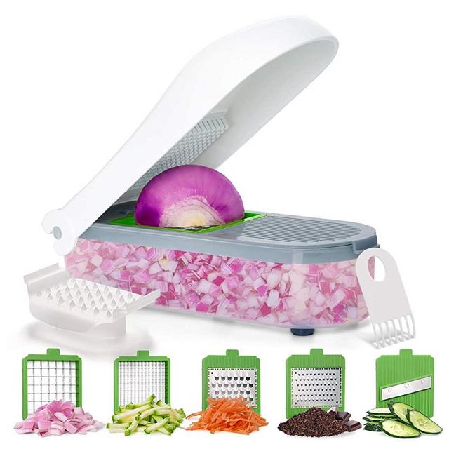 LISA ENJOYMENT Vegetable Chopper Onion Chopper with Container Vegetable Slicer Cutter Grater for Cheese, Chocolate and Ginger Pro Food Chopper with 5 Blades