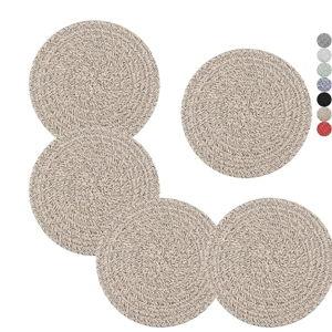 Trivets for Hot Dishes, Pots and Pans, 8 Inches Hot Pads 5 Pcs, Pot Holders for Kitchen, Heat Resistant Mat Protect Counter, Coasters Set Home Essentials Farmhouse Decor (Brown)