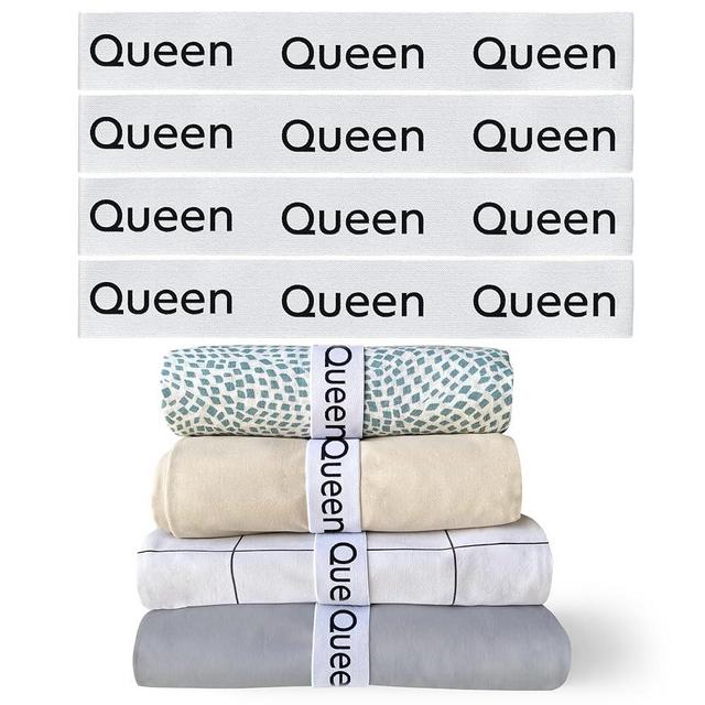 Niagara 4 Pack Bed Sheet Organizer and Storage Label Bands - Fully Elastic Stretchable Linen Closet Organizers and Storage - Bed Sheet Organizer Bands for Bed Sheets, Duvets, Quilts, Linen (Queen)