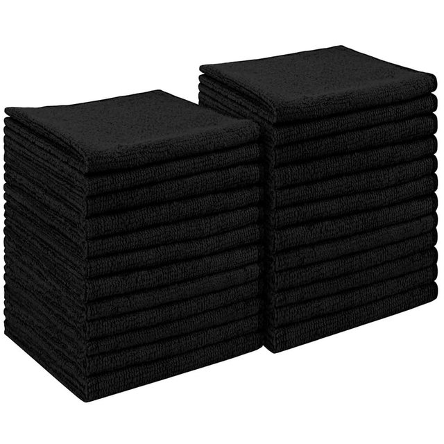 AIDEA Microfiber Cleaning Cloth Black 24PK, Microfiber Towels for Cars, Premium Car Cloths, Dusting Cloth Lint Free Cleaning Rags for SUVs, House, Kitchen, Window, Workshops,11.5×11.5"