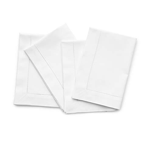 Solino Home Hemstitch Cotton Linen Dinner Napkins – Set of 4, 20 x 20 Inch White Natural Fabric – Machine Washable Handcrafted with Mitered Corners
