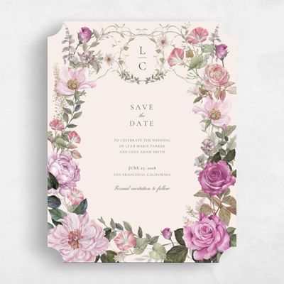 Purple Ticket Wedding Save the Date - Trellis Portrait