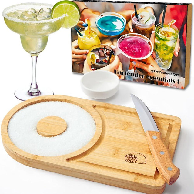 Margarita Salt Rimmer Set 6'', 2-in-1 Salt Rimmer for Cocktails w Cutting Board, Glass Rimmers for Drinks Bar Accessories - Home Bar Party Cocktail Set Bartender Kit, Margs Gift Valentines Day