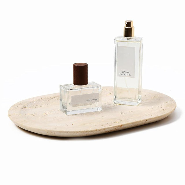WANJINGYULE Natural Marble Decorative Tray Bathroom Counter Perfume Organizer Vanity Tray for Home Decor, Jewelry Candle, Coffee Table, Soap Holder Dresser Countertop Accessories 8"x11" Travertine