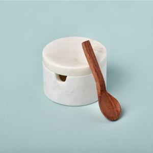 White Marble Spice Cellar with Pivoting Lid