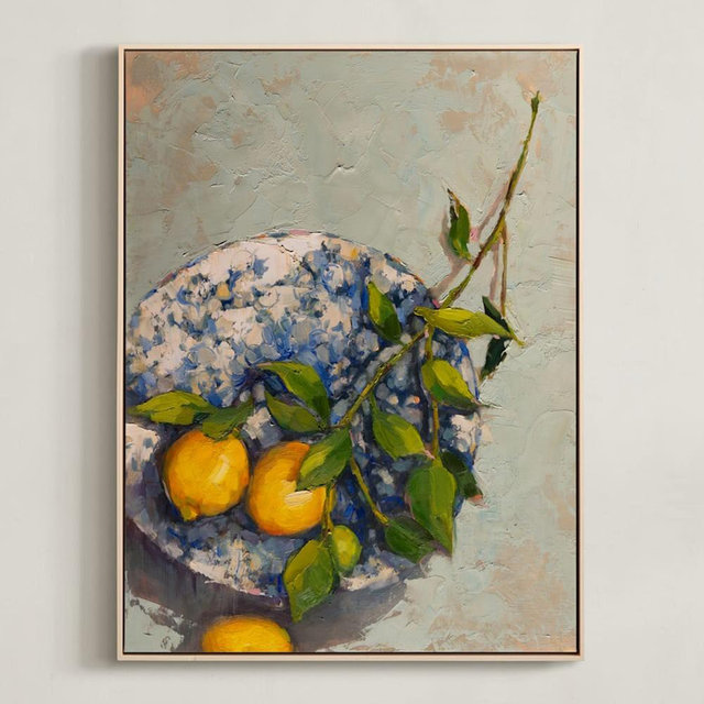 Minted, Wendy Keller, Fruit on a Plate 3, Framed Canvas, 30x40, Natural Wood Frame