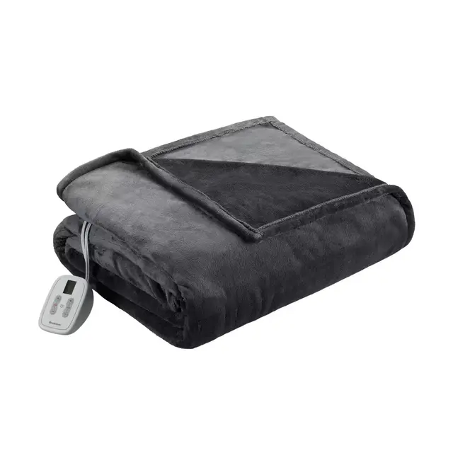 Brookstone® n-a-p® Queen Heated Plush Blanket in Grey