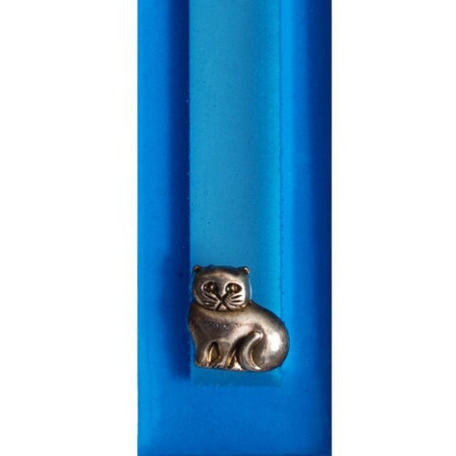 Handcrafted Cat Mezuzah Case with Antique Silver Cat & Shin Letter