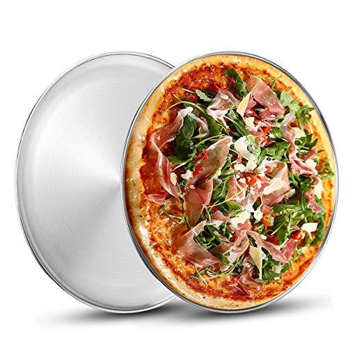 Stainless Steel Pizza Pan 13.39 inch - Deedro Round Pizza Tray Pizza Baking Sheet, Nonstick Pizza Baking Pan Dishewsher Safe Pizza Serving Tray Circle Pizza Pan, 2 Pack