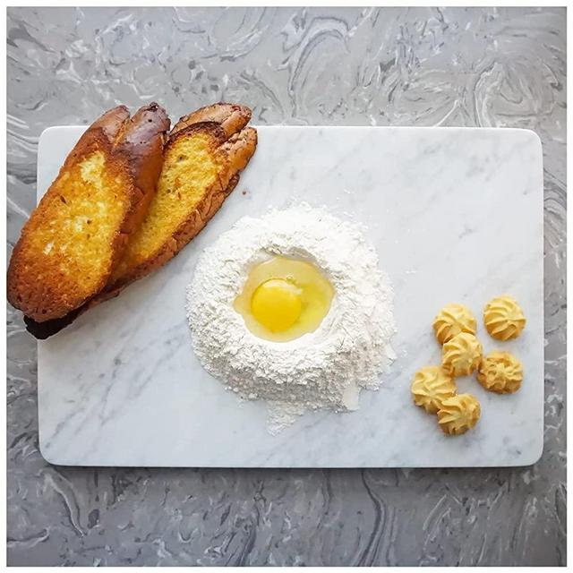 Yew & Tulip Carrara White 16” x 10” Marble Board with Non-Slip Rubber Feet - Dough Pastry and Cutting Board