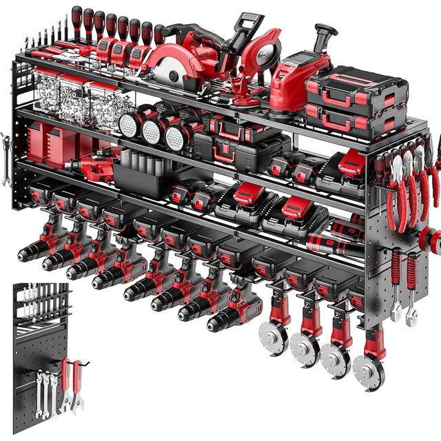 ODSNANIE 52" W Large Power Tool Organizer Wall Mount -12 Drill Holder for Garage,4 Layer Heavy Duty Power Tool Rack,Tool Organizer Storage for Workshop Garage Basement,Gifts for Men Dad Husband