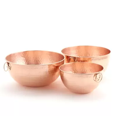 Old Dutch Solid Copper Stone Hammered Beating/Mixing Bowls- 3 Piece Set