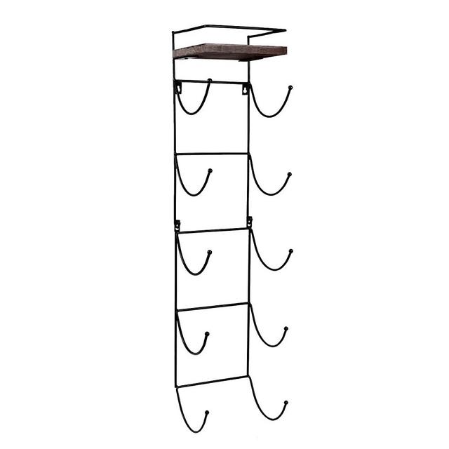 Y&ME YM Towel Rack Wall Mounted with Top Shelf,Towel/Wine Rack Holder Organizer with 5 Compartments and Top Wooden Shelf for Bathroom Storage Bath Towels, 30.7" L x 7" W