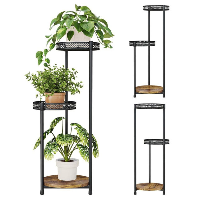 Atpddpey Plant Stand Indoor Outdoor,3 Tier Metal Wood Plant Stand for Multiple Plants,Black Tall Narrow Plants Display Organizer for Corner Living Room Porch Patio Garden Office
