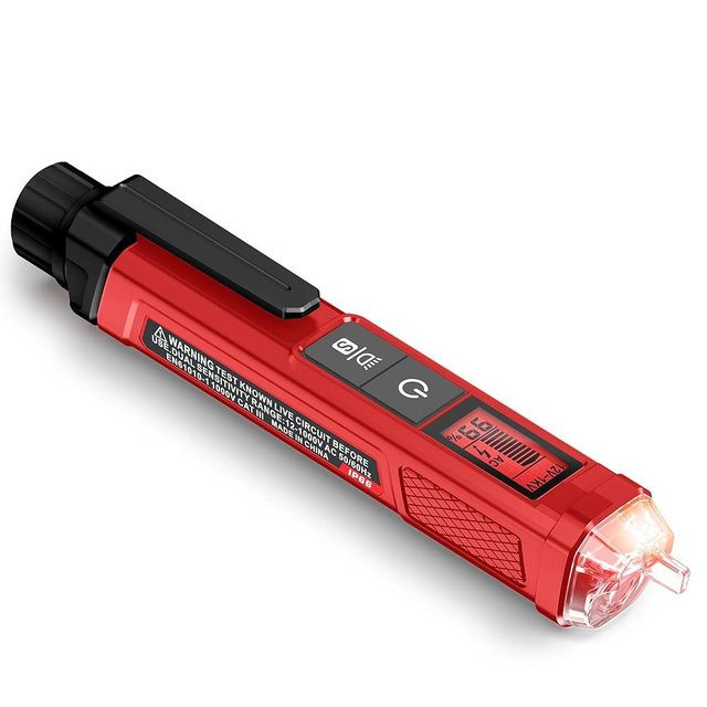 KAIWEETS Voltage Tester/Non-Contact Voltage Tester with Signal Percentage, Dual Range AC 12V/70V-1000V, Live/Null Wire Tester, Electrical Tester with LCD Display, Wire Breakpoint Finder (Full Red)