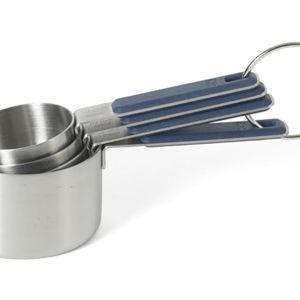 Calphalon Prime 4 Piece Stainless Steel Measuring Cups W/Navy Blue Silicone Handles