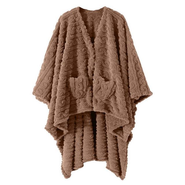 Dgsfmi Wearable Blanket Poncho Cape Wrap for Adult, Cozy Sherpa Fleece Pocketed Shawl TV Throw Blankets for Office and Lounge(Coffee,58'' x 64'')