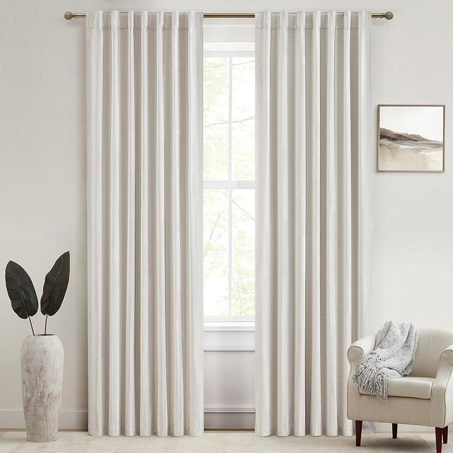 QJmydeco 78 Inch Long Linen Blackout Curtains, 2 Panels Set for 76-80 inch Window Drapes Back Tab Pleated Boho Room Darkening Curtains for Sliding Glass Door,Cream Ivory, 50x78 in Length