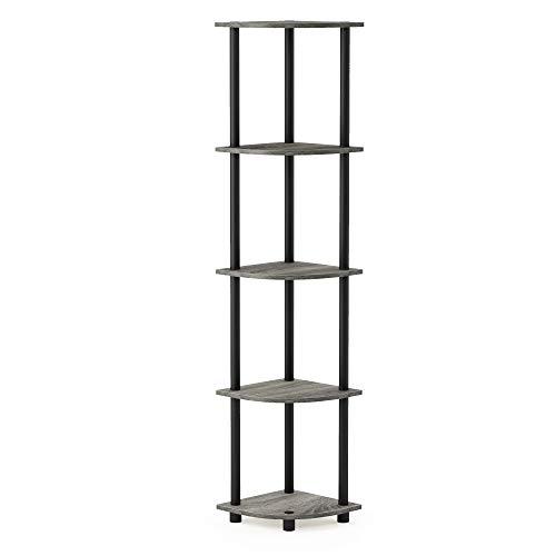 Furinno Turn-N-Tube 5 Tier Corner Display Rack Multipurpose Shelving Unit, French Oak Grey/Black