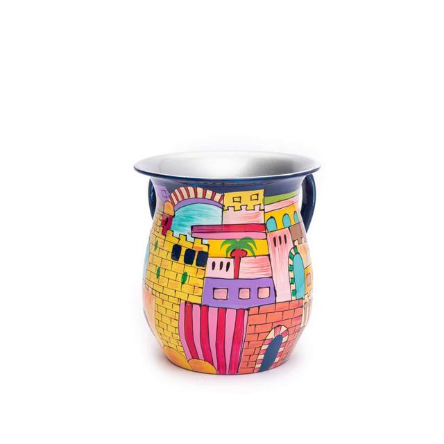 Yair Emanuel Ritual Washing Cup Natla Painted Aluminum with Jerusalem Design | NYP-1