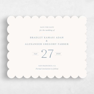 Blue Scalloped Wedding Save the Date - Andros Landscape
