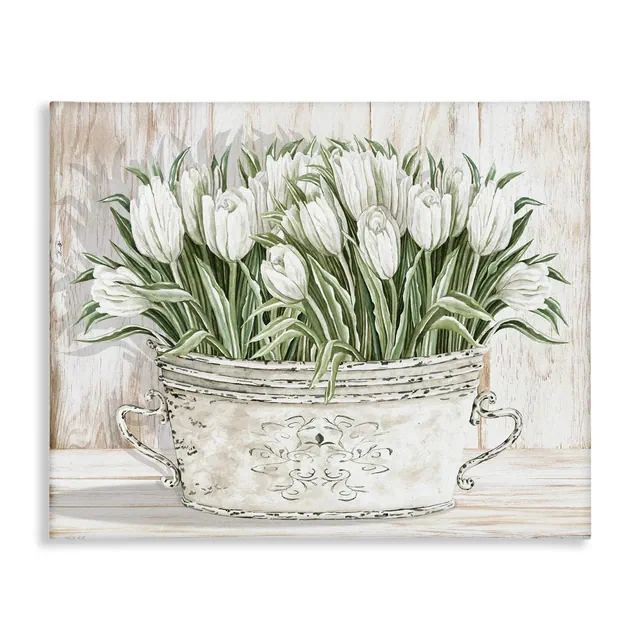 Stupell Industries Fresh White Tulip Flowers Vintage Canvas Art, 20" x 16"