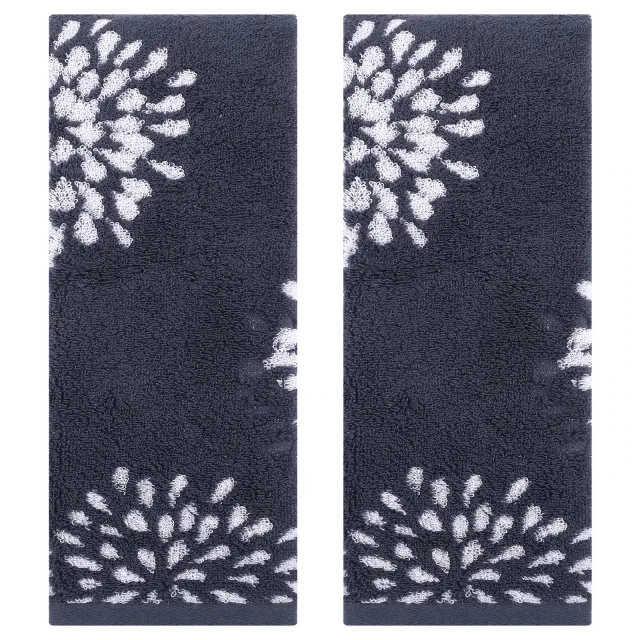 REGALWOVEN Bathroom Pure Cotton Absorbent Soft Decorative Hand Towel 14" x 30" Blue 2 Pcs