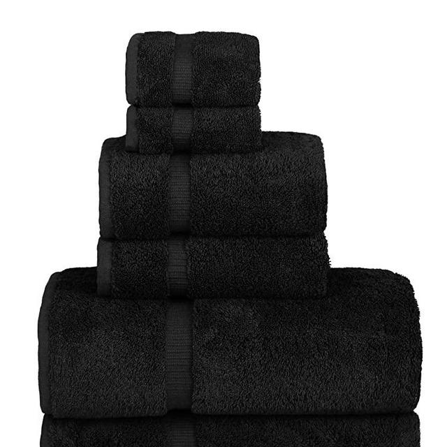 Chakir Turkish Linens Luxury Spa and Hotel Quality Premium Turkish Cotton 6-Piece Towel Set (2 x Bath Towels, 2 x Hand Towels, 2 x Washcloths) (Black)