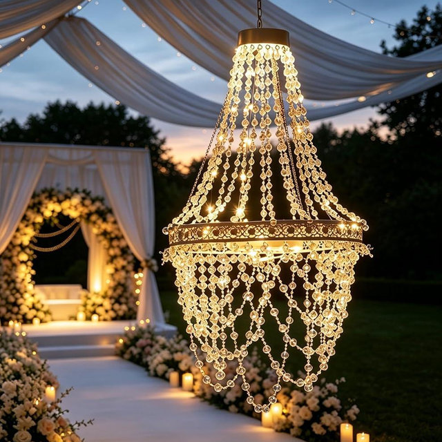 Solar Hanging Acrylic Crystal Chandelier Outdoor Garden Decorative Lights Powerful Lithium Battery 54 Warm LEDs Easy Hanging Waterproof Outdoor Lantern for Mom Garden Gazebo, Party, Wedding,Tree
