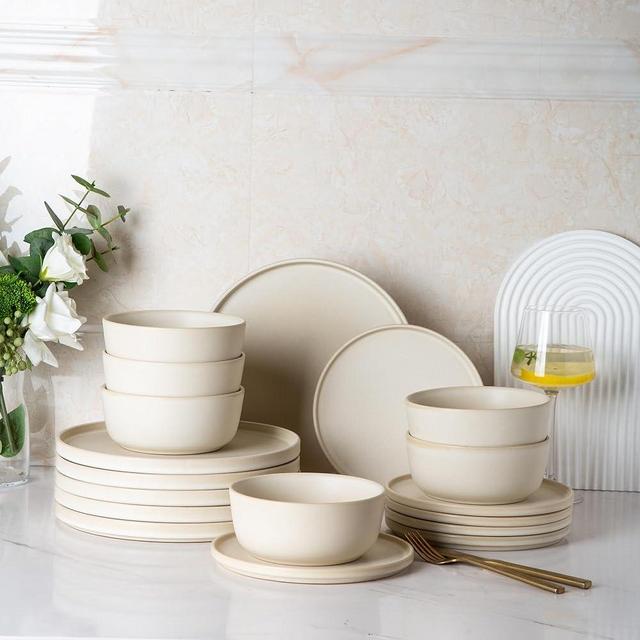 AmorArc Stoneware Dinnerware Sets of 6,Reactive Ceramic Plates and Bowls Set,Highly Chip and Crack Resistant | Dishwasher & Microwave Safe | Round Dishes Set Service for 6 (18pc) Dishes Set