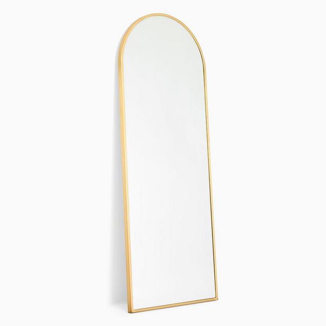 Metal Frame Arched Floor Mirror, Antique Brass, 28"Wx74"H