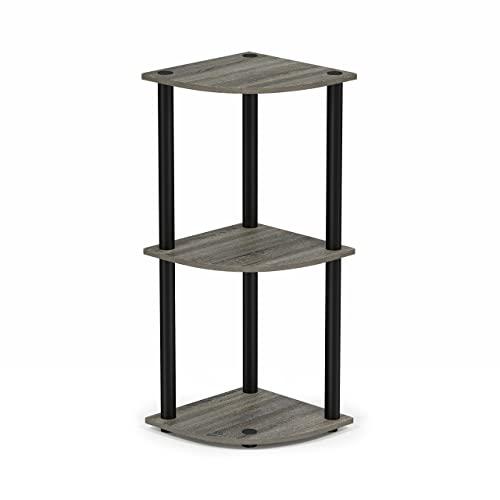 Furinno Turn-N-Tube 3-Tier Corner Display Rack Multipurpose Shelving Unit, French Oak Grey/Black