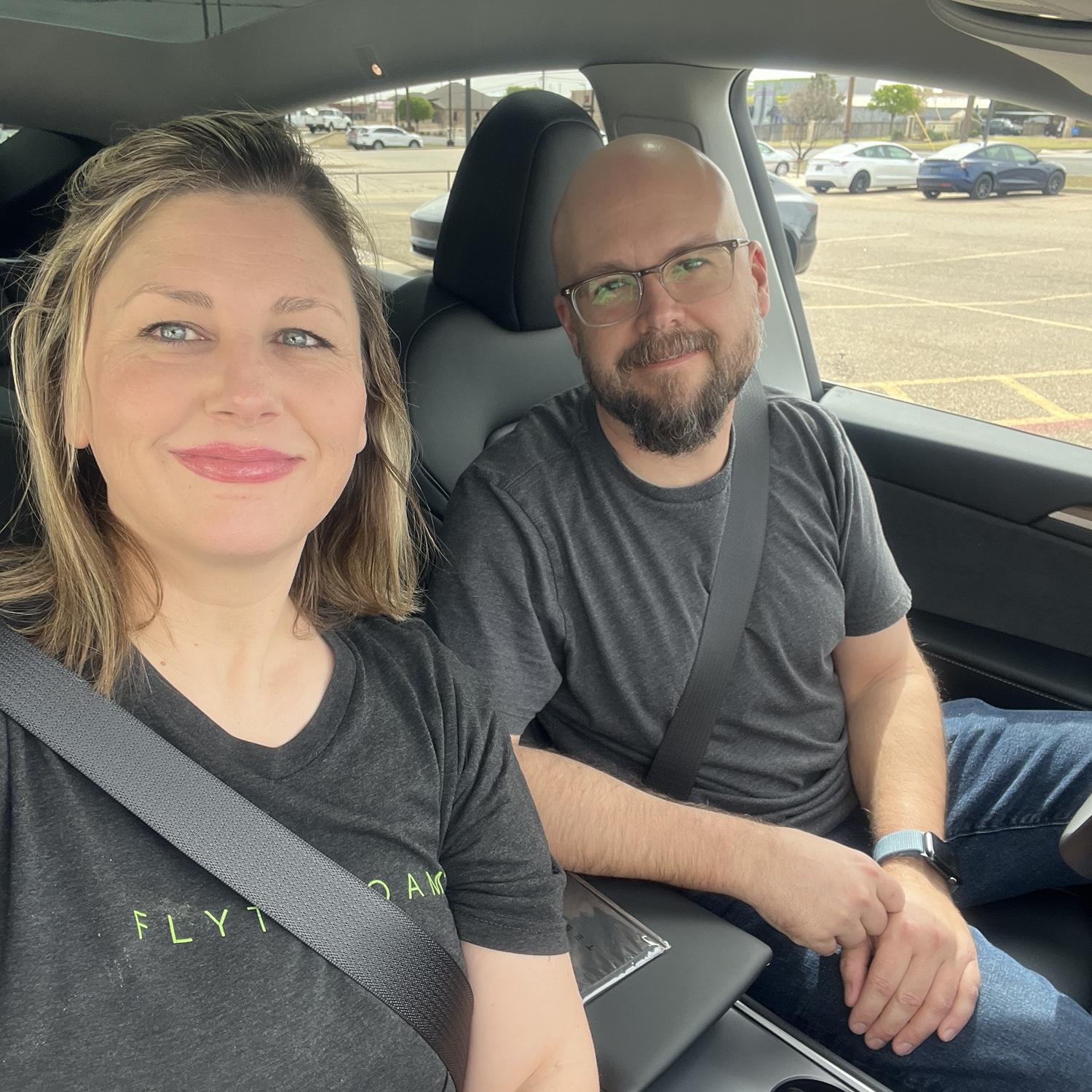 Brandon just bought his Tesla on his birthday. We are picking it up.