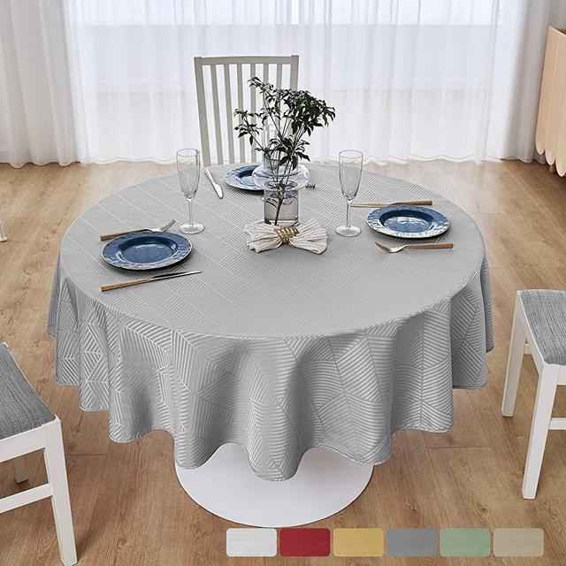 M Morefeel Artlavie Round Tablecloth 60 inch, Waterproof Table Cover, Wrinkle-Free Tablecloth for Round Tables for Dining, Wedding, Party, Machine Washable, Gray