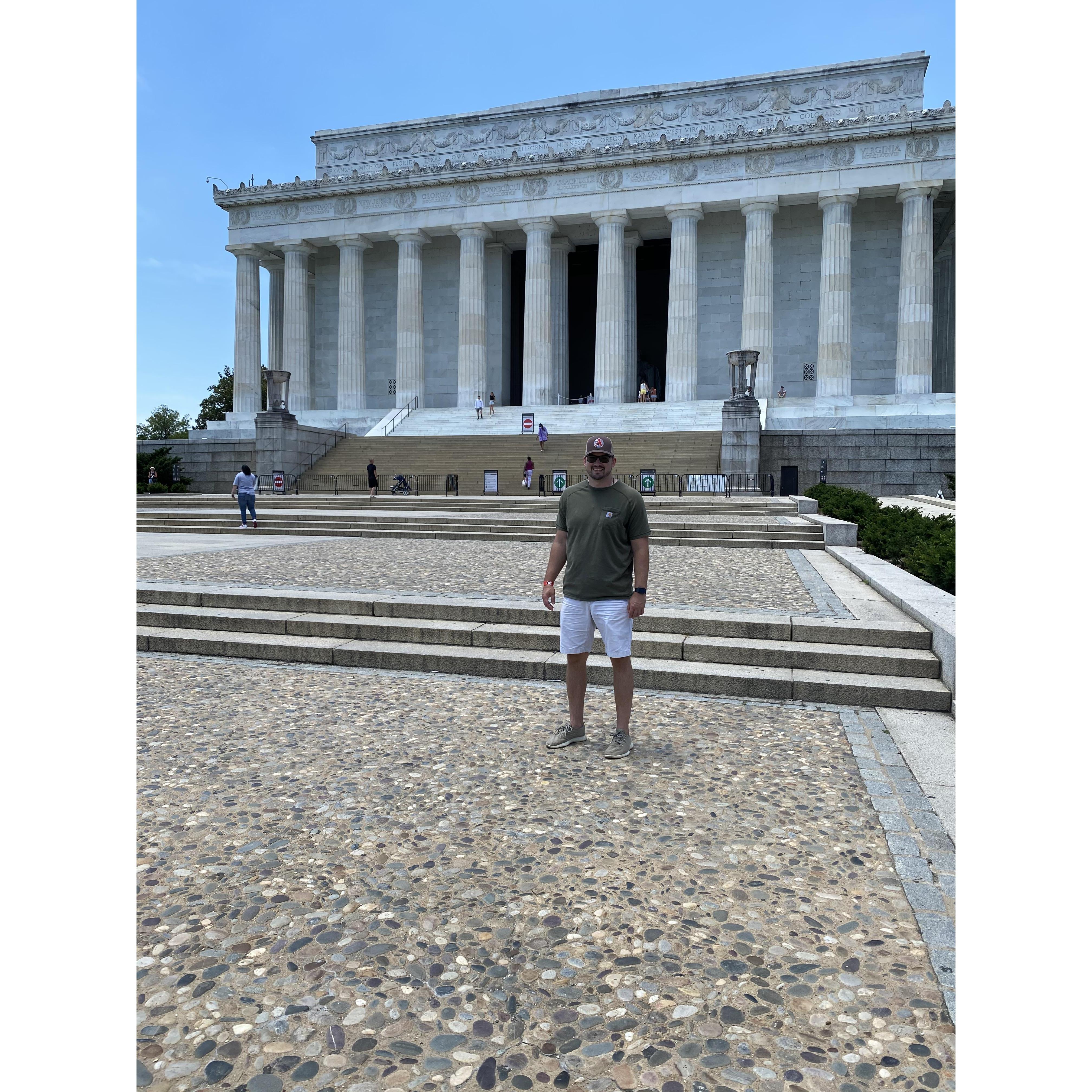 Zeb in front of the Lincoln Memorial, my very first trip to DC!