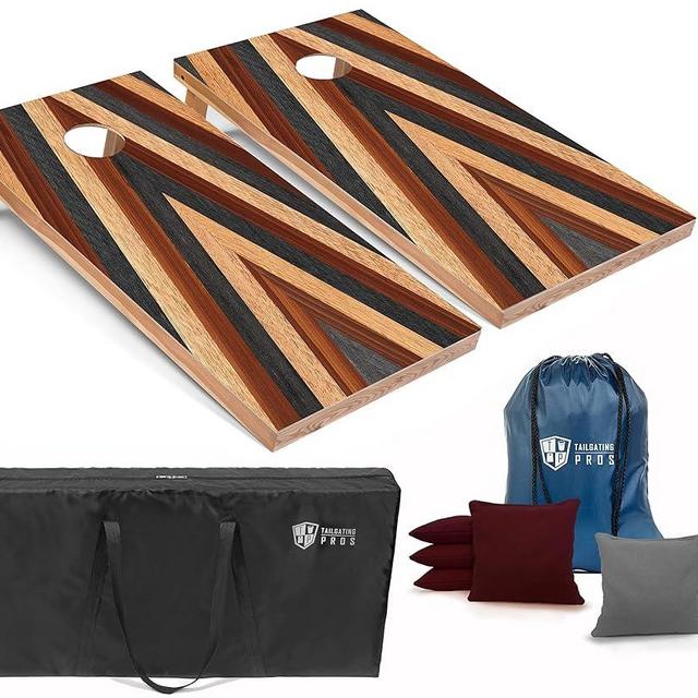 Tailgating Pros Cornhole Boards - 4'x2' Wood Pattern Cornhole Game w/Built-in Multicolored LEDs, Carrying Case, & Set of 8 Corn Hole Bean Bags w/Tote