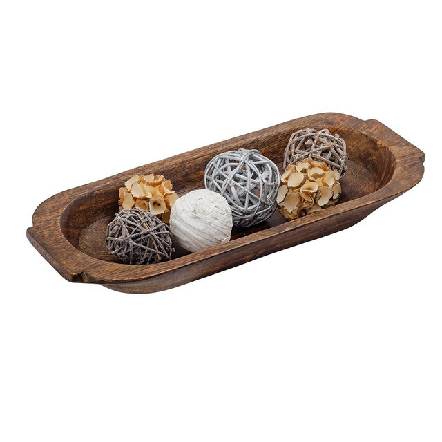 Mie Creations 16'' Large Wooden Dough Bowl for Decor, Huge Decorative Centerpiece Oval Rustic Dough Bowls for Table | Handmade Long Wood Bowl, Mothers Day Gifts for Mom, Festival Dining Decorations