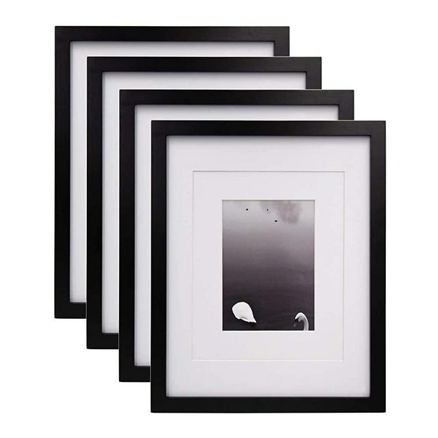 Egofine 11x14 Picture Frames 4 PCS Black - Made of Solid Wood for Table Top and Wall Mounting for Pictures 8x10/5x7 with Mat or Horizontally or Vertically Display Photo Frame Black
