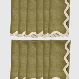 European Linen Scallop Edge Napkins (Set of 12) - Olive/Flax
