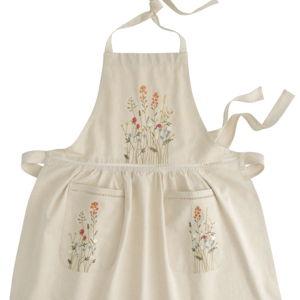 Natural Embroidered Floral Apron with Lace Trim - World Market