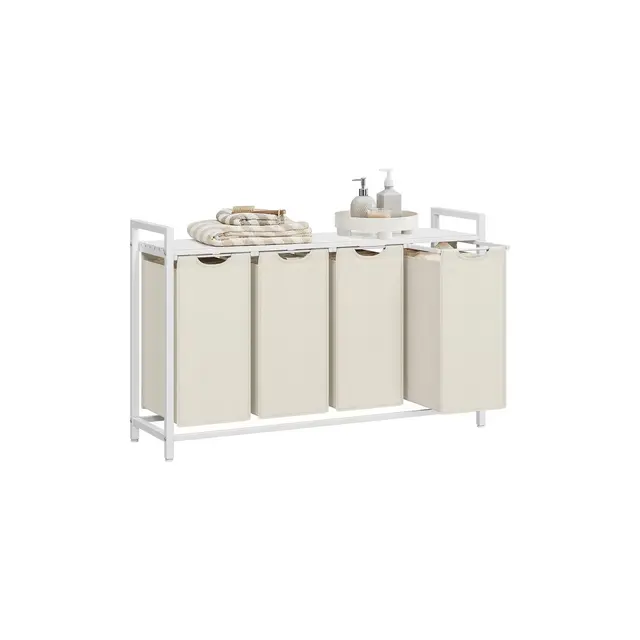 VASAGLE Laundry Hamper Laundry Basket Laundry Sorter with 4 Pull-Out and Removable Bags Shelf 4 x 10.6 Gallons White