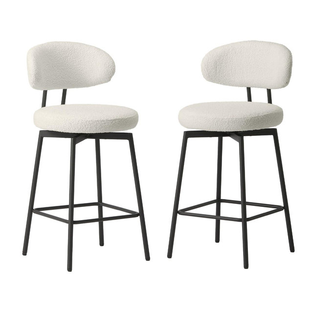 WestinTrends Alexandria Modern Upholstered Faux Shearling Fabric Counter Height Bar Stools with Back , Cream