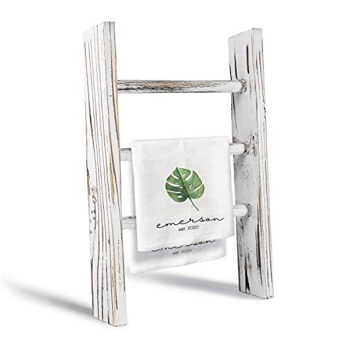 DOCMON Towel Rack-Farmhouse Decor Ladder, 3-Tier Wood Countertop 16-Inch Mini Tea Towel Ladder for Bathroom Kitchen Office