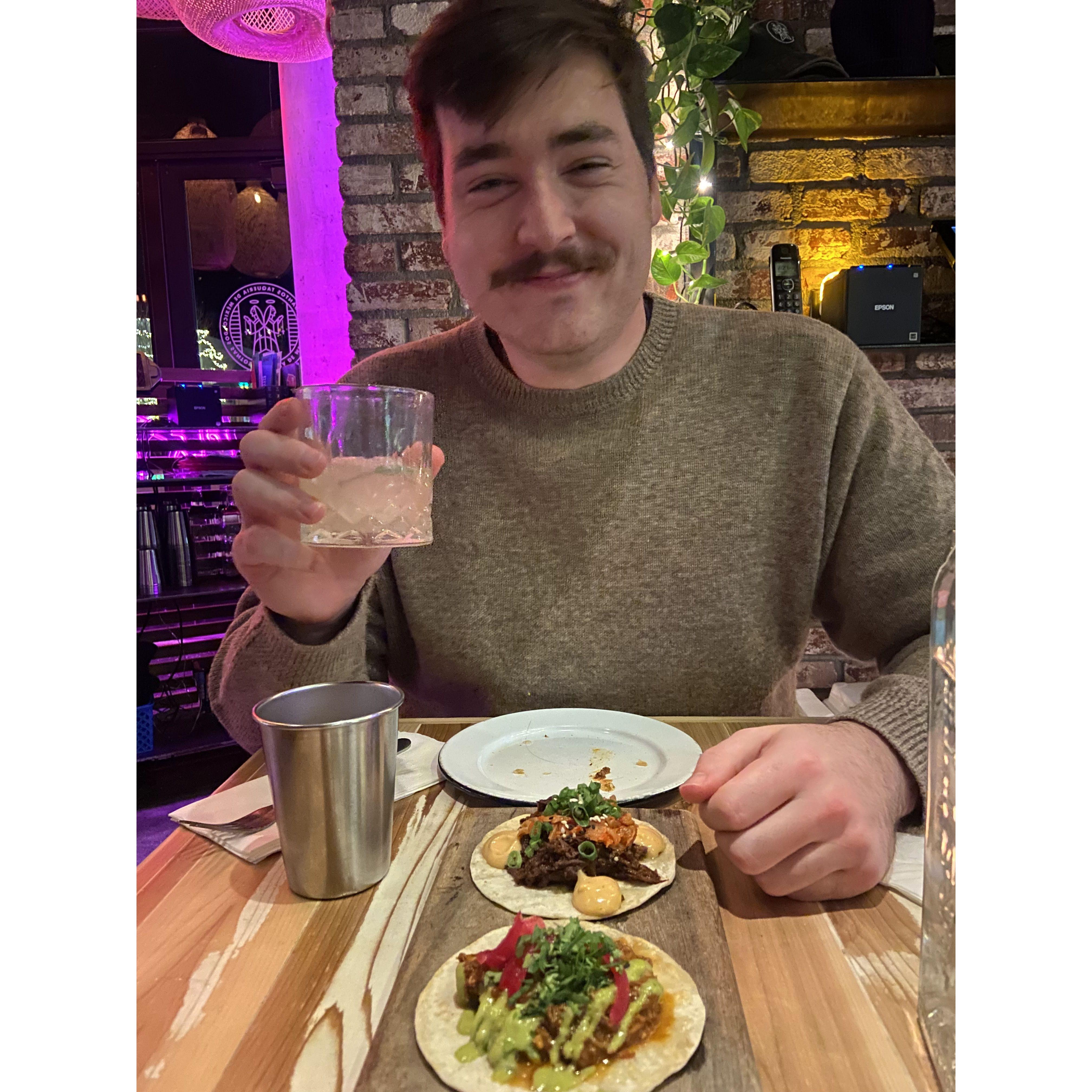 Andy drives up to Castle Rock from Colorado Springs, and Tori drives down from Denver every Tuesday for tacos at our favorite spot, Dos Santos. Our favorite waitress Meg always gets us flan (or shots)