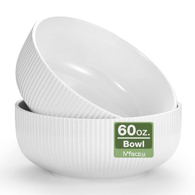 Mfacoy 2 Pack Salad Bowl, 8 inch 60 oz Large Serving Bowl Set, Deep Bowl for Kitchen, White Ceramic Bowl Set for Soup, Cereal, Ramen, Pasta, Salad, Dishwasher & Microwave Safe, Easy Clean