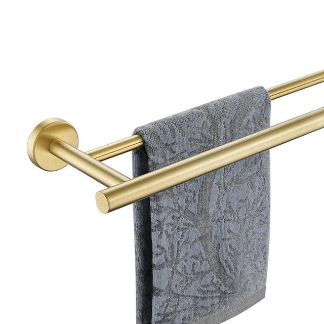 JQK Double Towel Bar, 24 Inch Brass Gold Bath Towel Rack for Bathroom, 304 Stainless Steel Thicken 0.8mm Towel Holder Wall Mount Brushed Gold, Total Length 27.16 Inch, TB100L24-BG