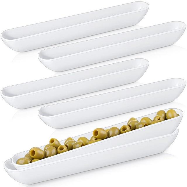 Rtteri 6 Pcs Olive Tray 13'' White Olive Plate Long Narrow Serving Dishes for Entertaining Imitation Porcelain Cracker Tray Boat Cracker Holder, Dishwasher Safe for Charcuterie Board Cheese Appetizers