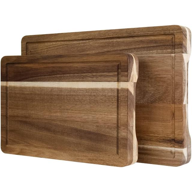 Acacia Wood Cutting Board with Juice Groove Handles(2 piece set), Reversible Chopping Board for Meat(Butcher Block), Vegetables, Fruits, Bread, Cheese